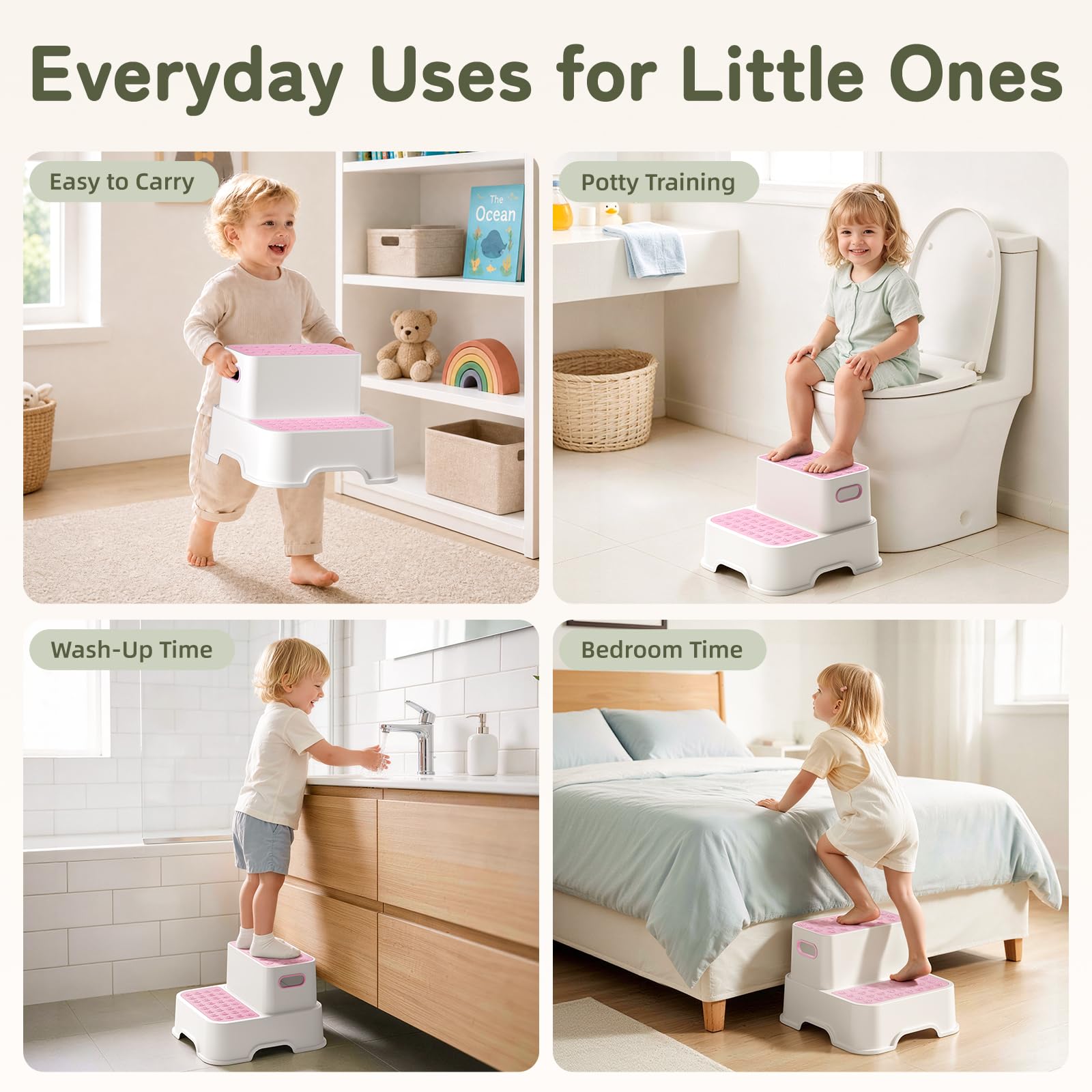 COOSEYA Taburetes de 2 escalones para niños (rosa)