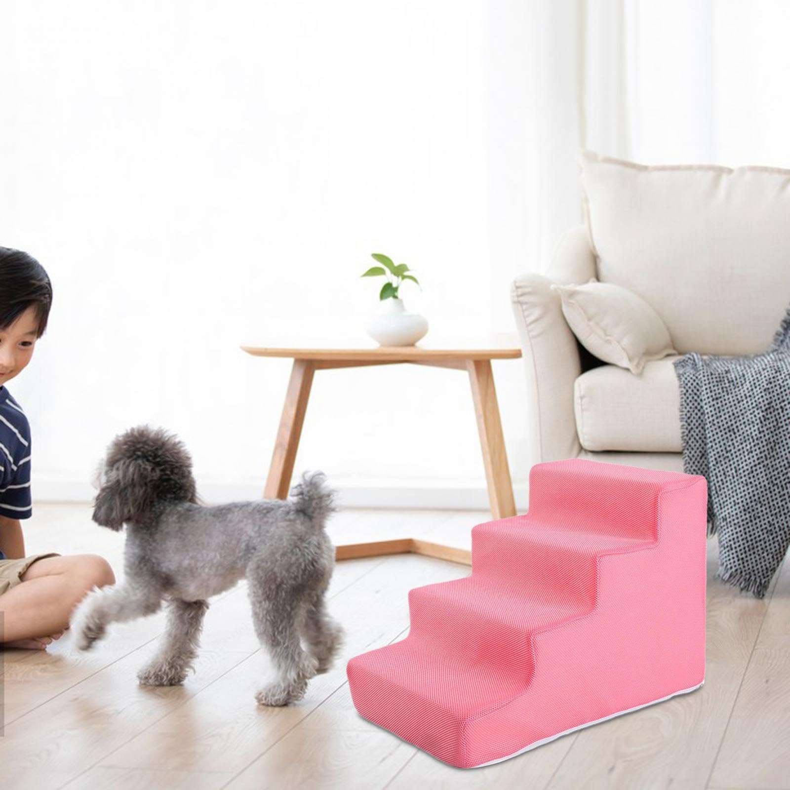 rockible Scaletta per Animali Domestici Scale per Animali Domestici Gradini per Cani Antiscivolo Rampa per Gatti per Divano Divano Letto Arrampicata in Auto, Rosa 4 passaggi