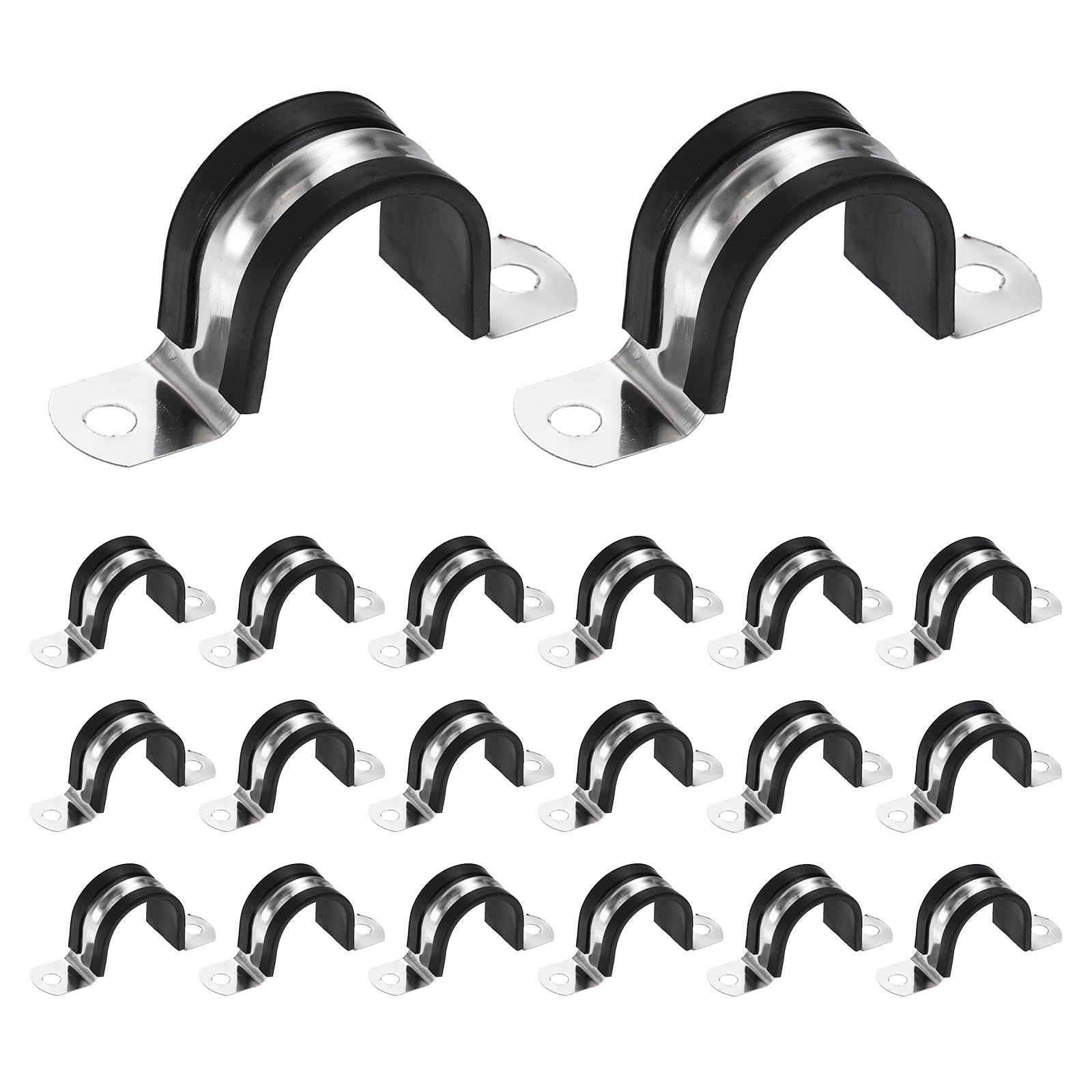 sourcing map 20Pcs M30 U-Tube Strap Clamp, 30mm 304 Stainless Steel Lined Clip Plastic Cushioned Insulated Clamp for Automotive Industrial Marine Household