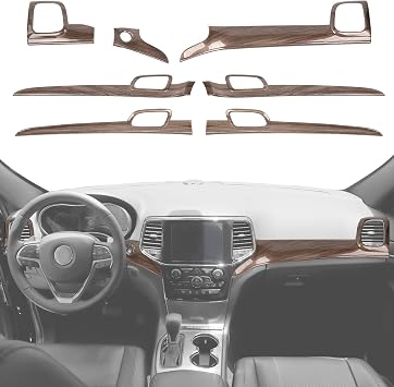 Hoolcar Center Console Dashboard Panel Trim Kit & Interior Door Handle Cover Kits Compatible with Jeep Grand Cherokee 2011-2020, Wood Grain