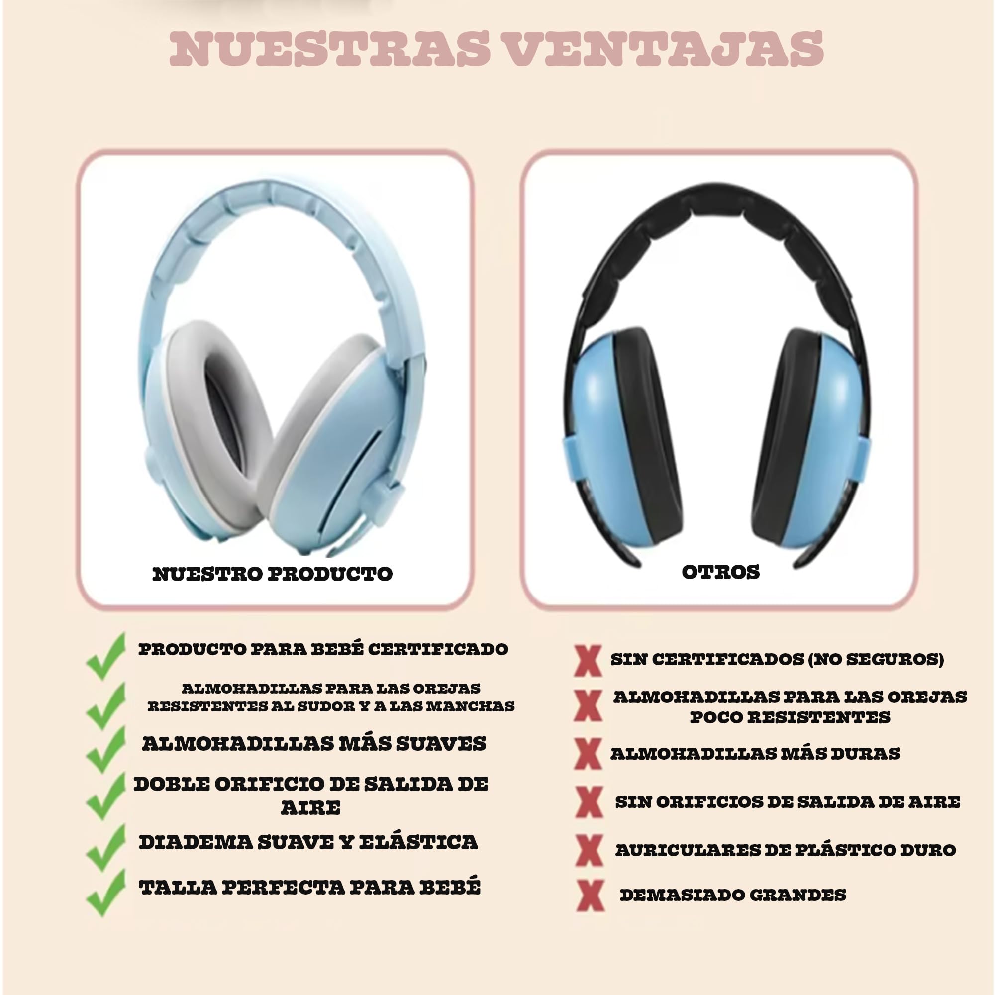 Cascos Antiruido para Bebé - 25dB - 6 Meses a 48 Meses - 2 Diademas - Insonorización para Recién Nacido y Avión