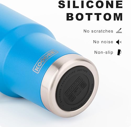 Miniatura 4 de koodee Vaso de 30 onzas con tapa y pajilla, acero inoxidable con aislamiento de doble pared, vaso de viaje para agua y agua con asa (azul cielo)