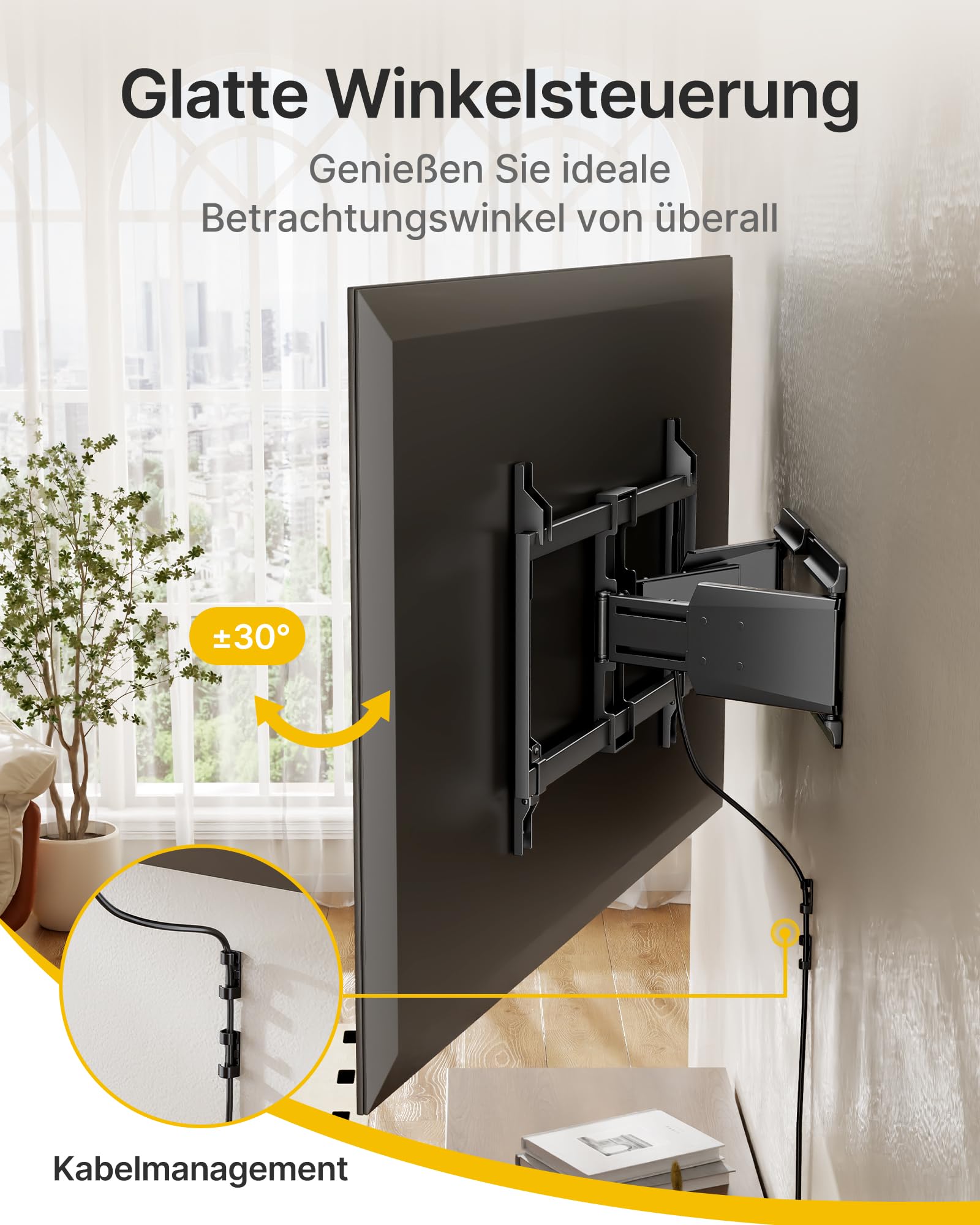 monTEK Hochbelastbare Ultra Slim TV Wandhalterung für 37-90 Zoll Fernseher bis zu 85kg, Schwenk & Neige & Ausziehbare TV Halterung mit Gelenkigen Doppelarmen, MAX VESA 600x400 mm