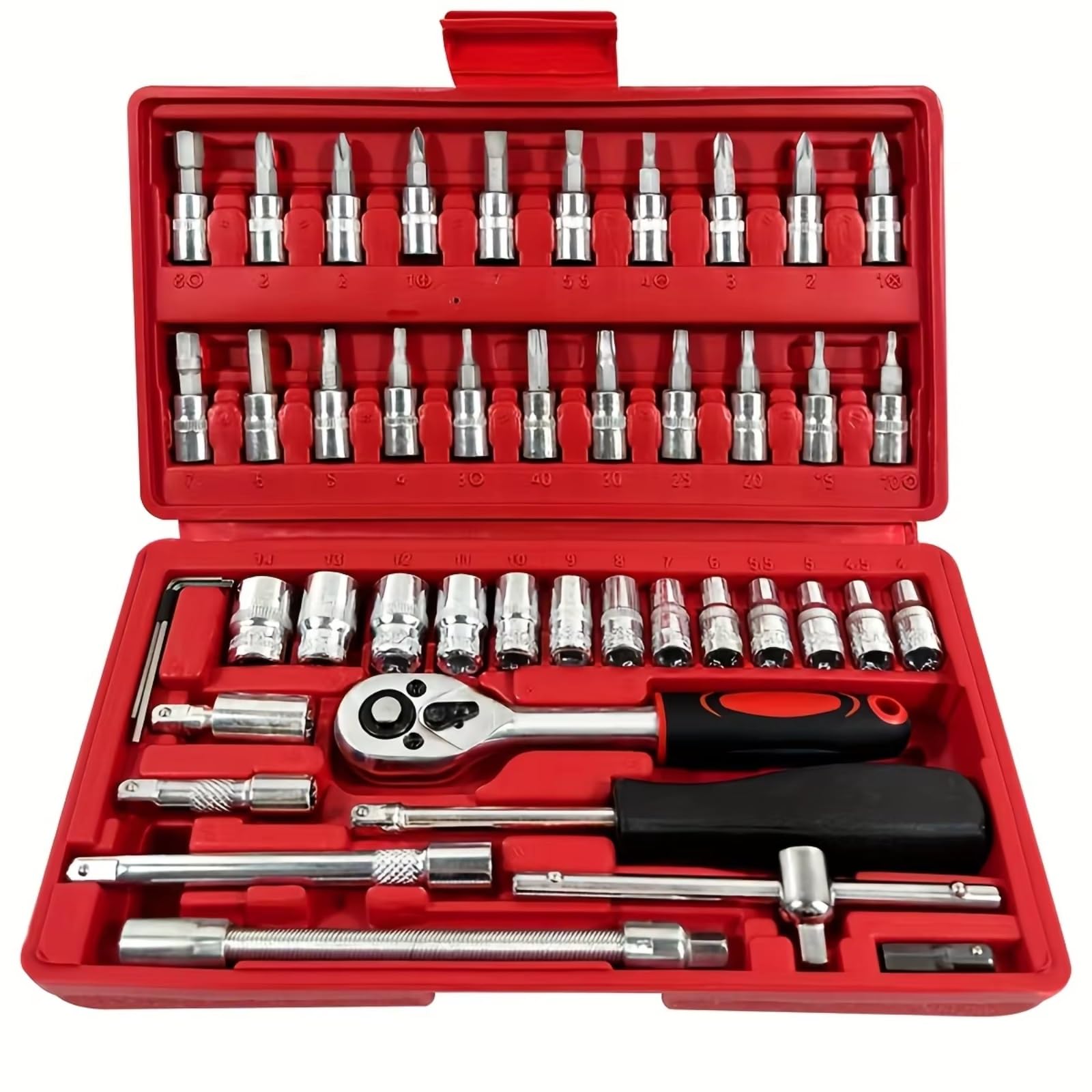 Maletín herramientas multiusos Juego Enchufes De 46 Uds. Juego De Llaves De Trinquete 1/4 Pulgadas Kit De Herramientas Mecánicas Para Herramientas Manuales De Reparación Automotriz