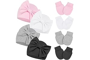 Adorable Knit Headbands and Mittens Set for Newborn Girls Ages 0-3 Months