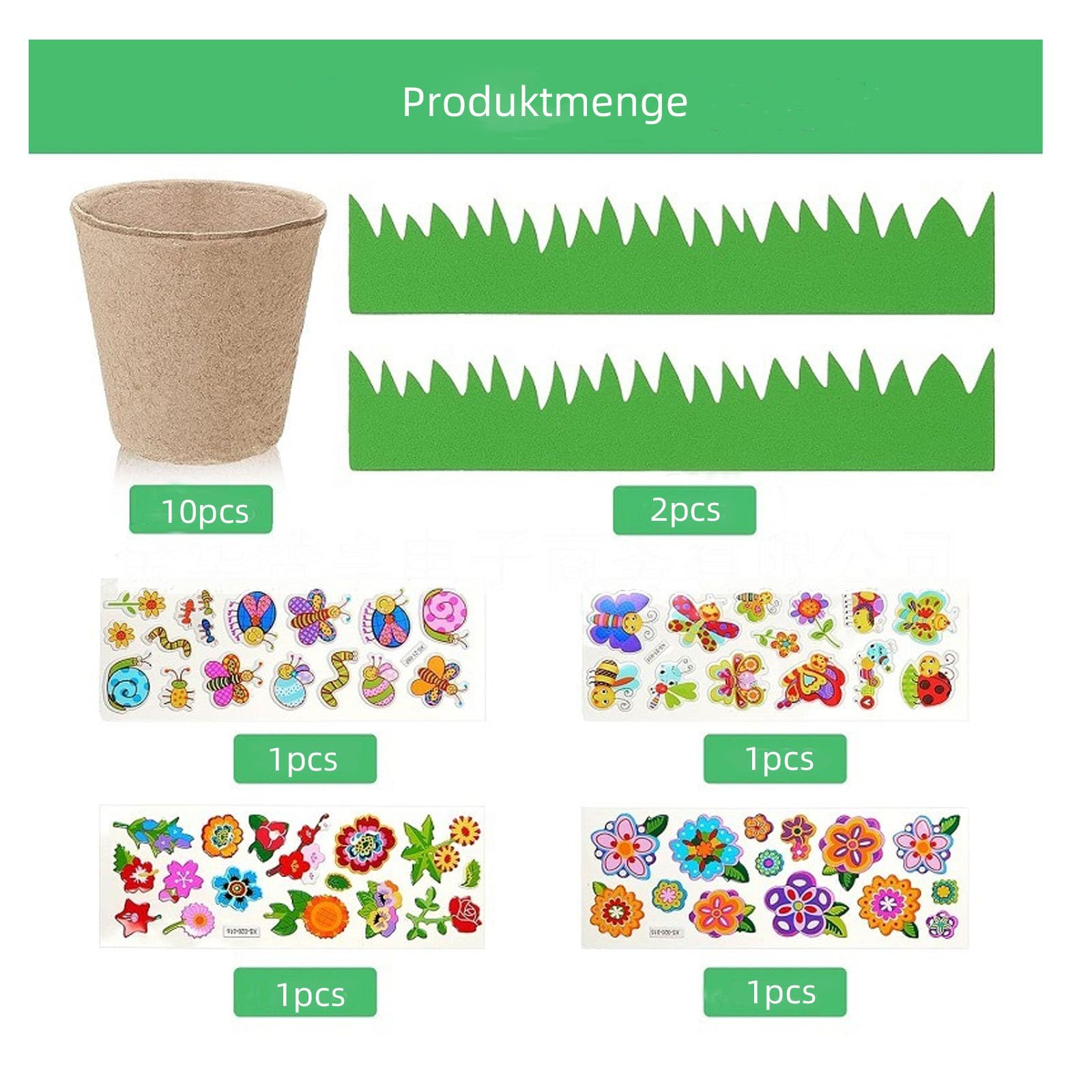 10 macetas de cultivo de pintura DIY. Macetas redondas de aprox. 8 cm. Macetas de cultivo biodegradables. Macetas pequeñas con 2 vallas verdes de 100 cm y 4 pegatinas.