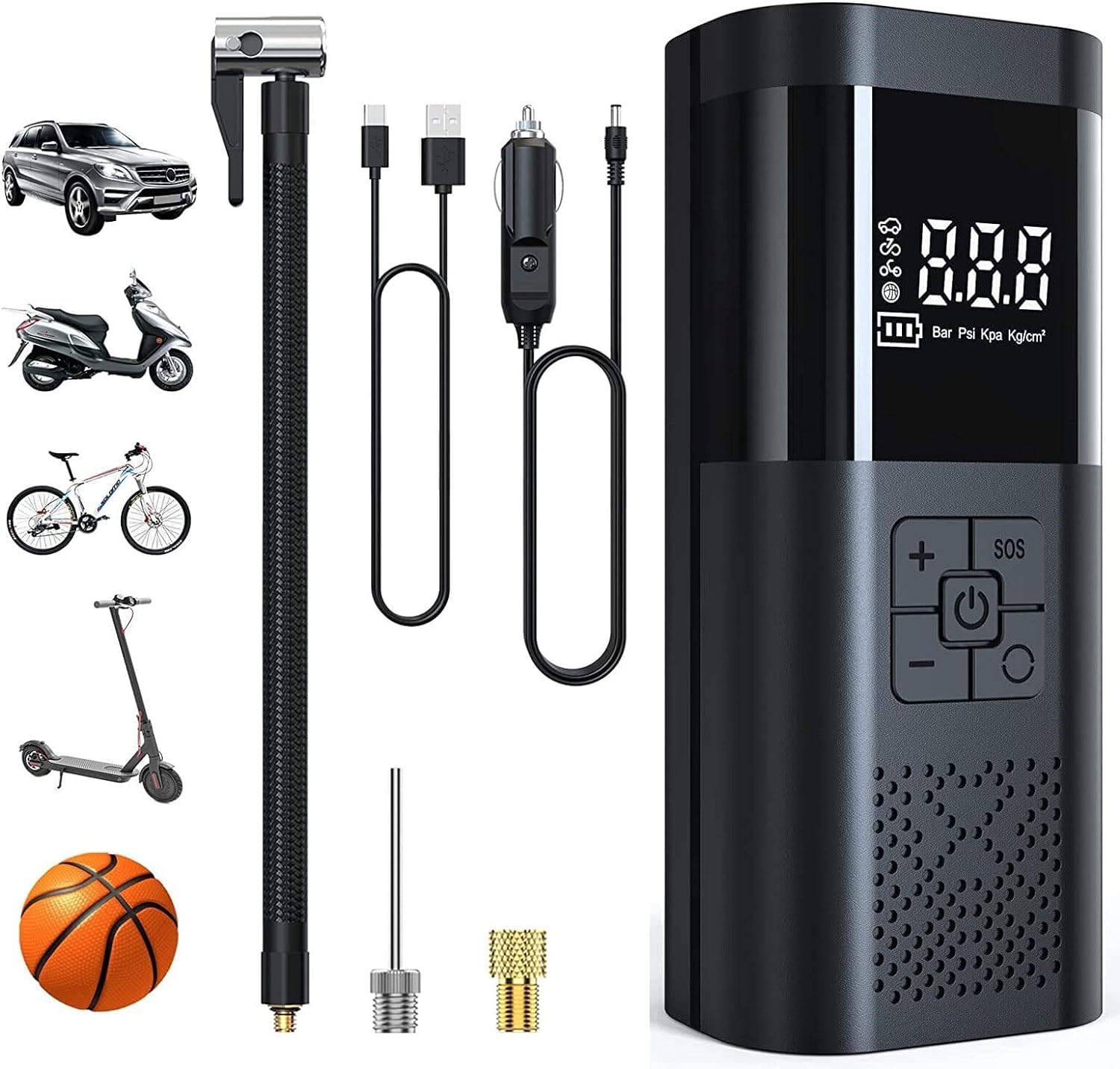 SQUADO Mini Compressore Aria Portatile Auto Gonfiatore Elettrico Multifunzionale con Display LCD
