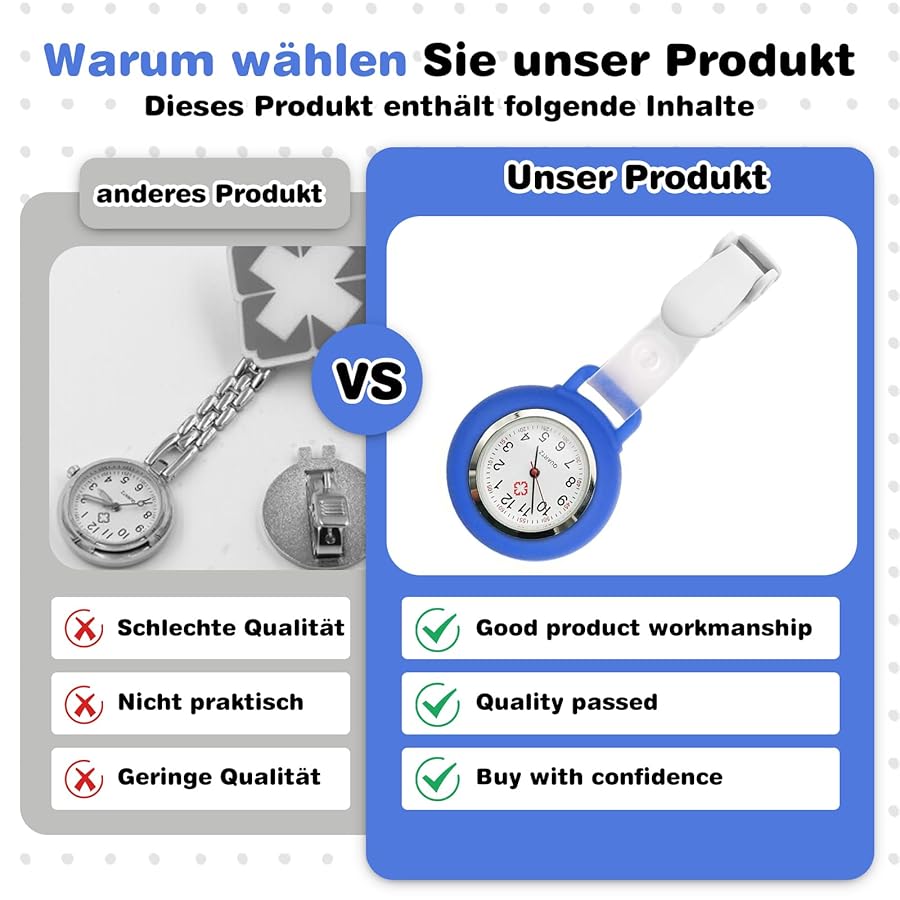 2 Stück Schwesternuhren Mit Clip & Blumenmuster - Praktische Ansteckuhren Für Pflegepersonal