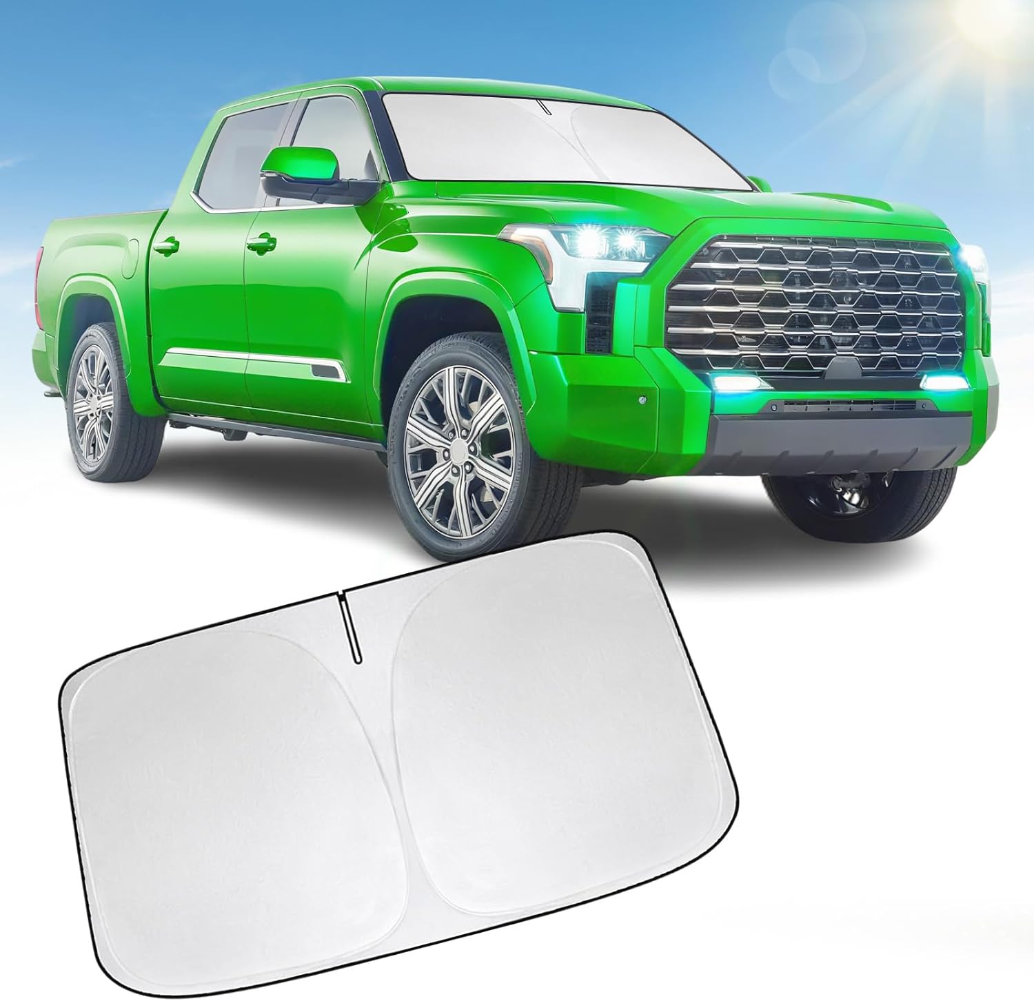 Front Windshield Sun Shade Compatible with Toyota Tundra 2022 2023 2024 2025 2026, Sun Visor Protector Blocks UV Rays Sunshade for Tundra Foldable Interior Accessories