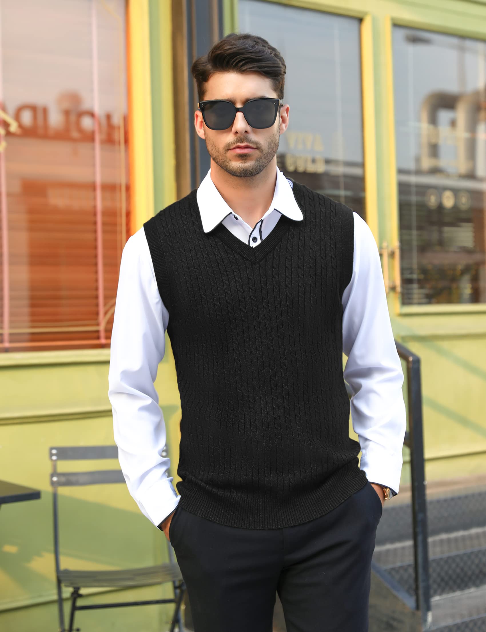 Sykooria Gilet Maglione da Uomo con Scollo V Maglioncino Smanicato Senza Maniche Pullover Gilet Cotone in Maglia Invernale Maglioni e Cardigan da Uomo Casual