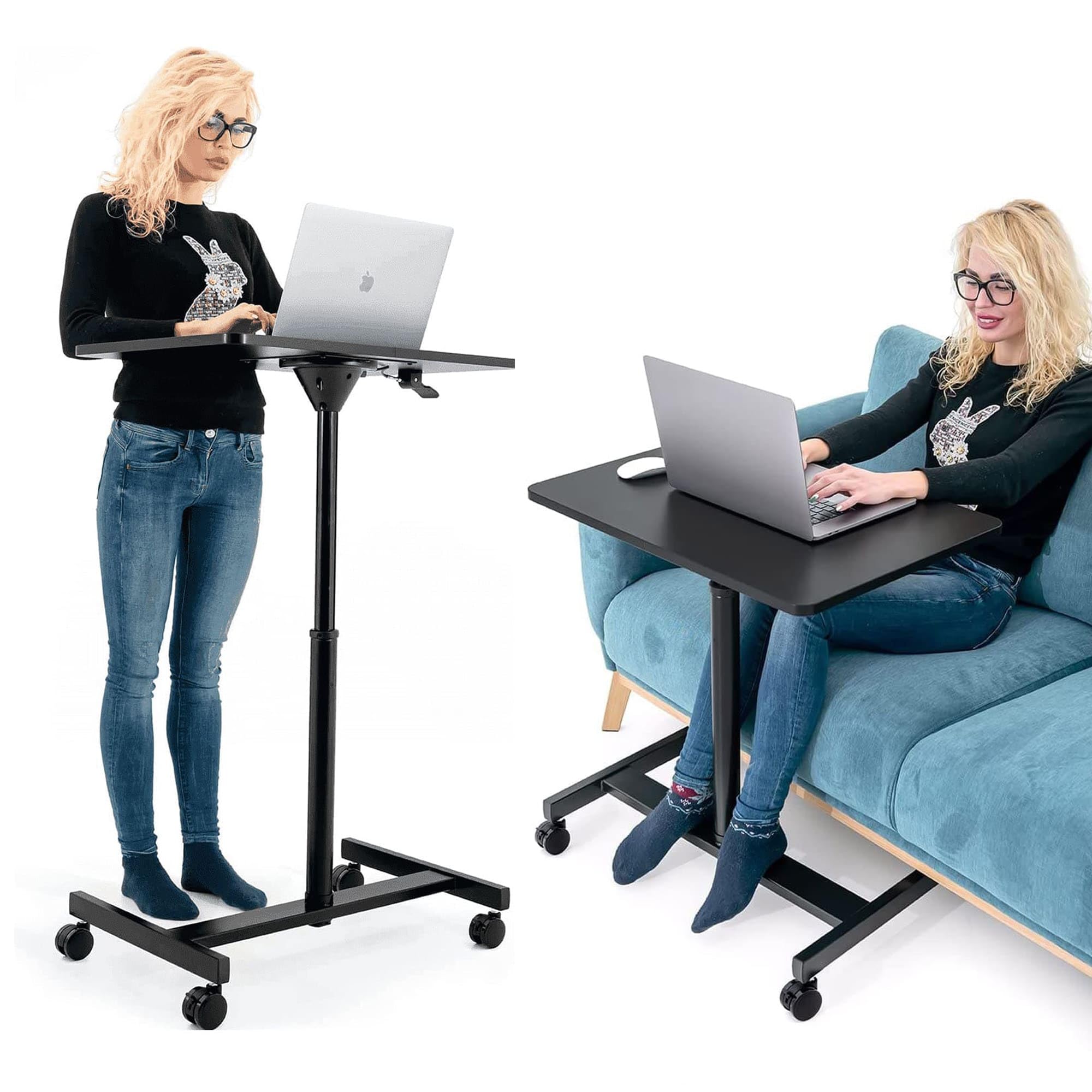Tatkraft Focus - Laptoptisch Höhenverstellbar, 74-114 cm, Airlift Pneumatischer Sitz-Steh, mit Rädern, große Tischplatte Geeignet bis 19” Laptops