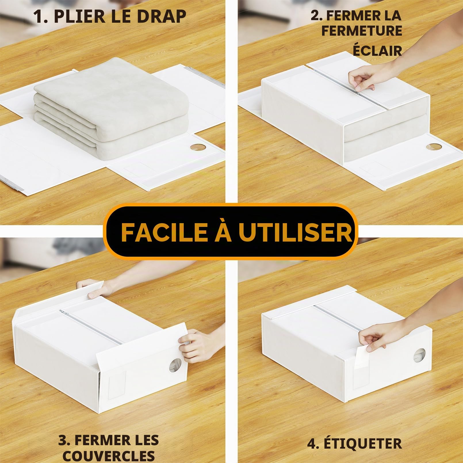 SpaceAid Lot de 5 organiseurs de draps de lit pliables pour placard en lin, ensemble de draps avec fenêtre XL (grand et très grand lit), blanc