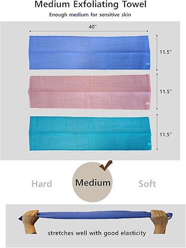 Miniatura 3 de esthe - Toalla de ducha exfoliante resistente a los desgarros para todo tipo de piel, 3 unidades, fabricada en Japón