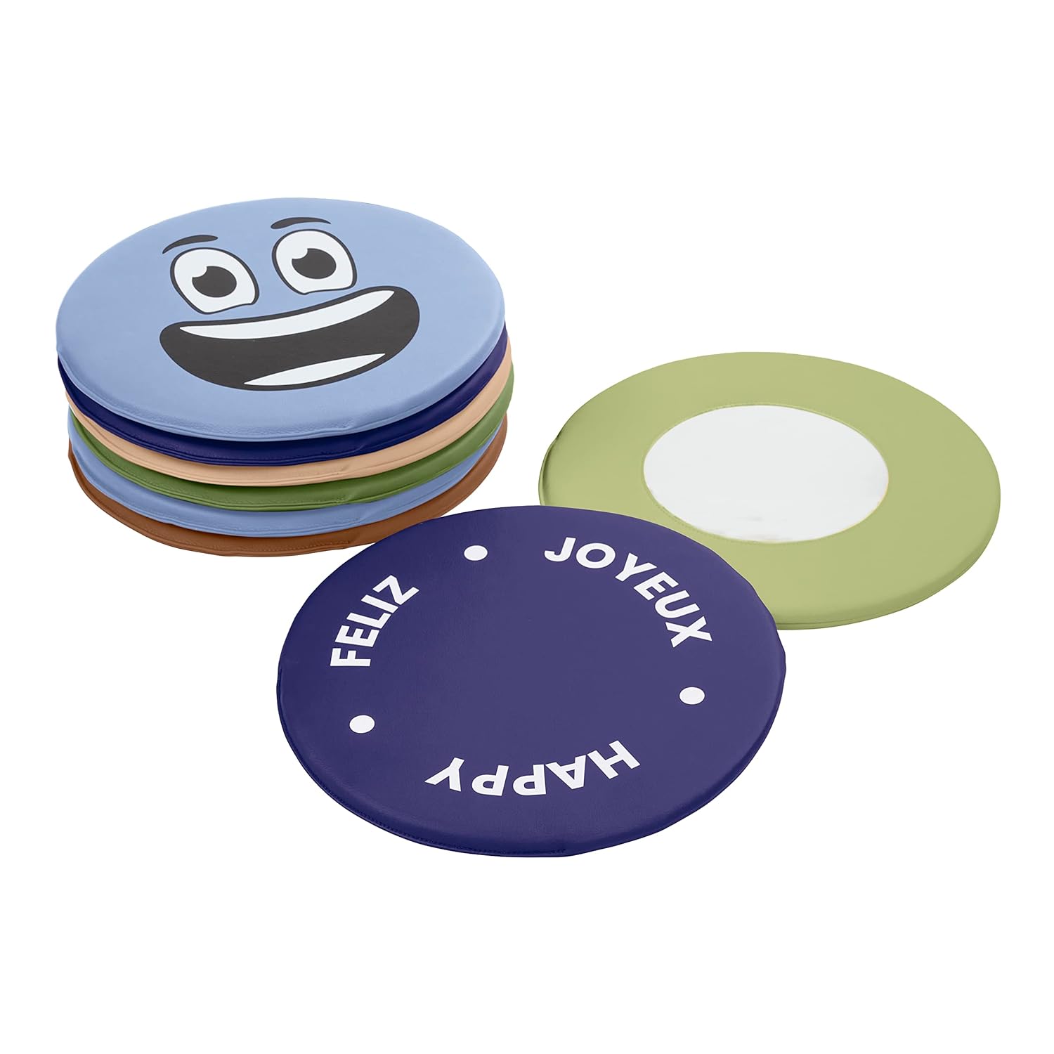 ECR4Kids SoftZone Emotion Pads with Mirror, Trilingual, Expression Cushions, Earthtone, 8-Piece