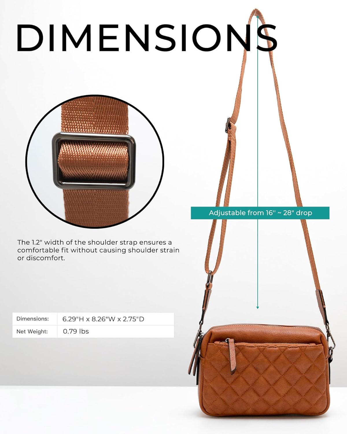 Alldaily Small Triple Zip Crossbody Purse for Women, Vegan Leather Phone Bag with Wide Shoulder Strap - Image 6