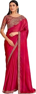 AKHILAM Women's Satin Sequence Embroidery Saree With Unstitched Blouse Piece(SNDLWOD1601_TFH_Parent) Price In India