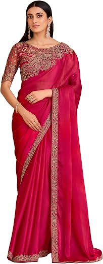 AKHILAM Women's Satin Sequence Embroidery Saree With Unstitched Blouse Piece(SNDLWOD1601_TFH_Parent)