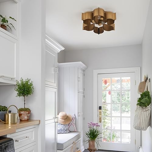 Miniatura 5 de VILUXY Lámpara de techo de montaje empotrado de 19 pulgadas, acabado de hoja dorada antigua, lámparas de pétalos para pasillo, entrada, sala de