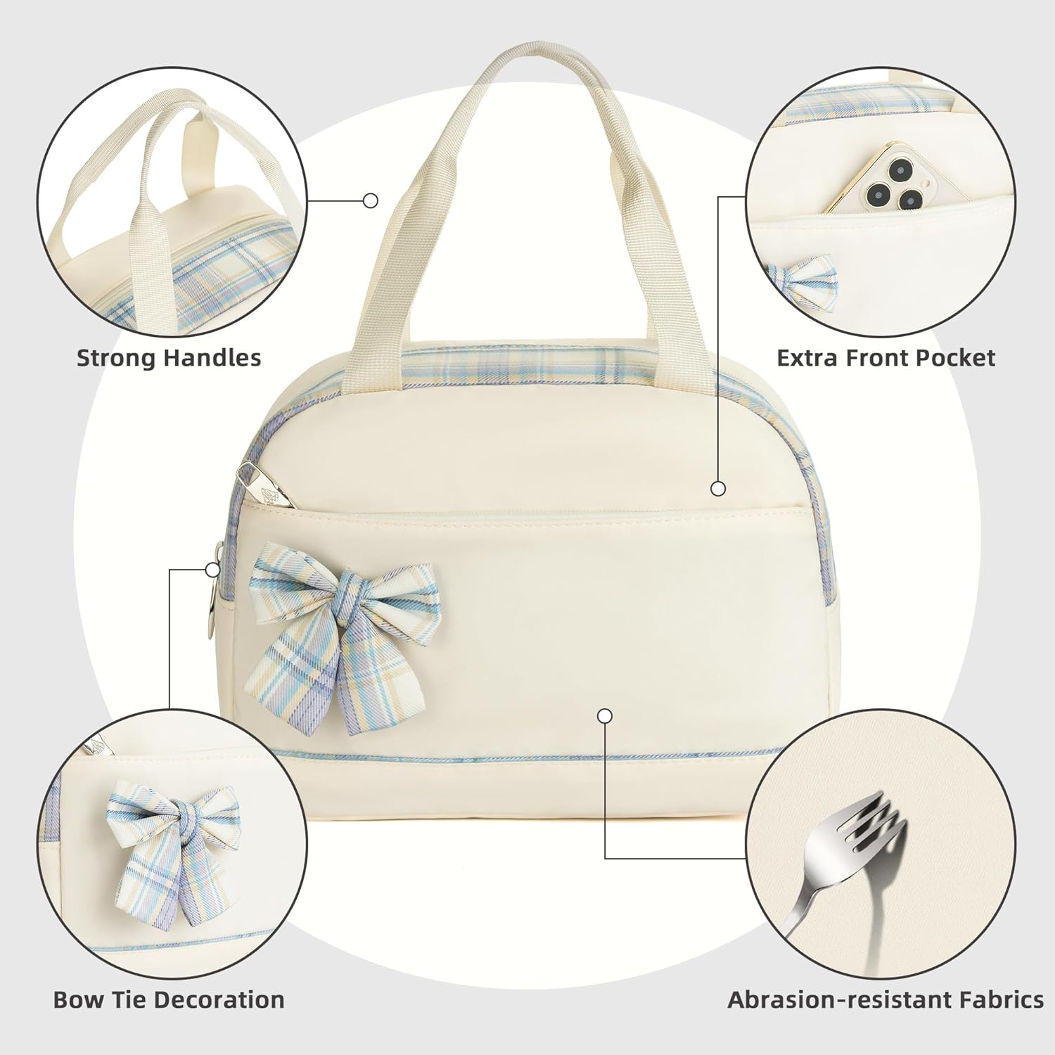 Lunch Bag for Women Men Cute Tote Bags Reusable Insulated Beach Box Case Large Capacity Cooler Purse for Work Picnic Travel Office Camping Handbag School Bookbag for Girls,Teen,College,Student Beige