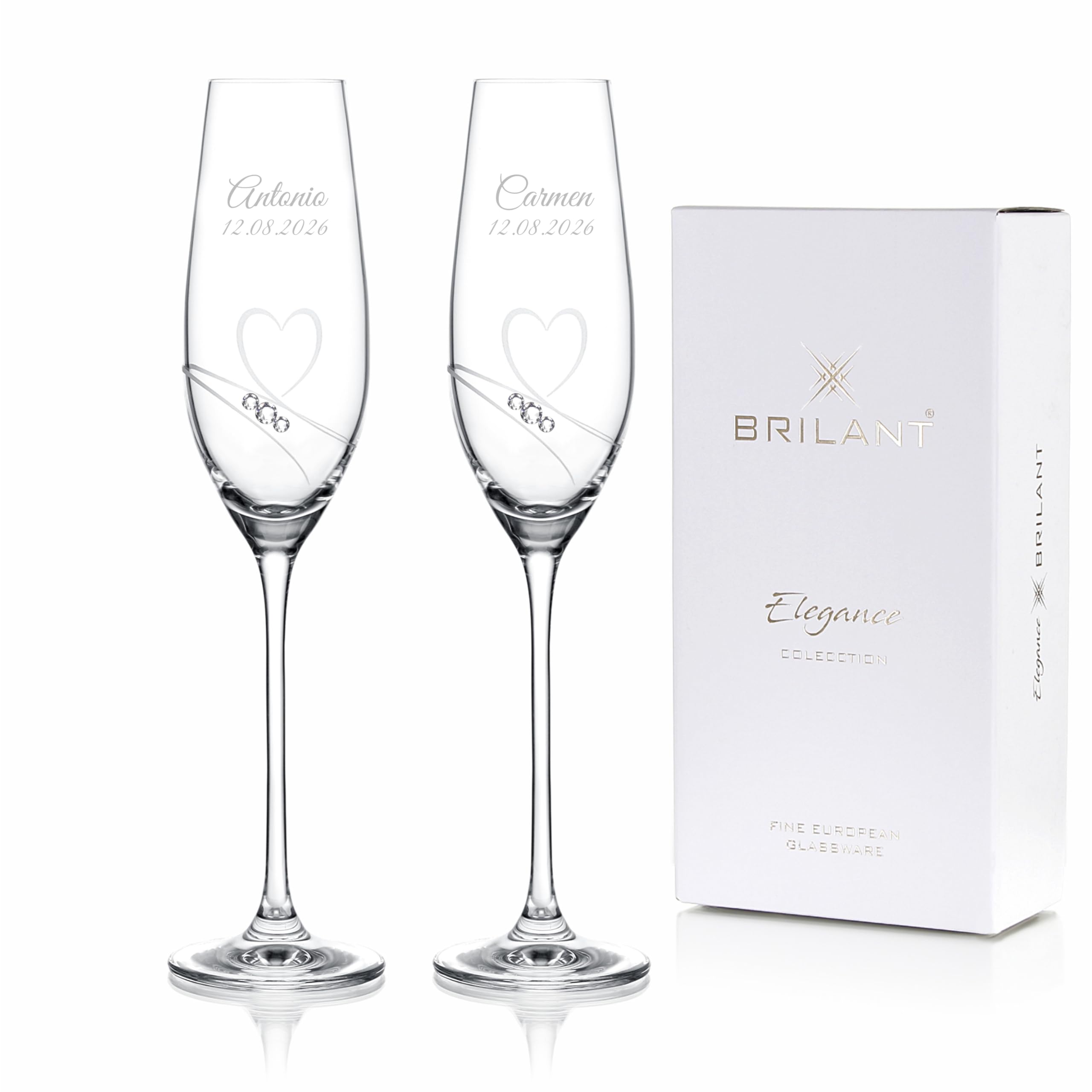 Essence of Love Copas de Cava Personalizadas - Copas Personalizadas Boda, Regalo Boda Para Novios, Regalos Personalizados con Grabado de Nombre y Fecha - Set de 2 Copa Champagne (210 ml)