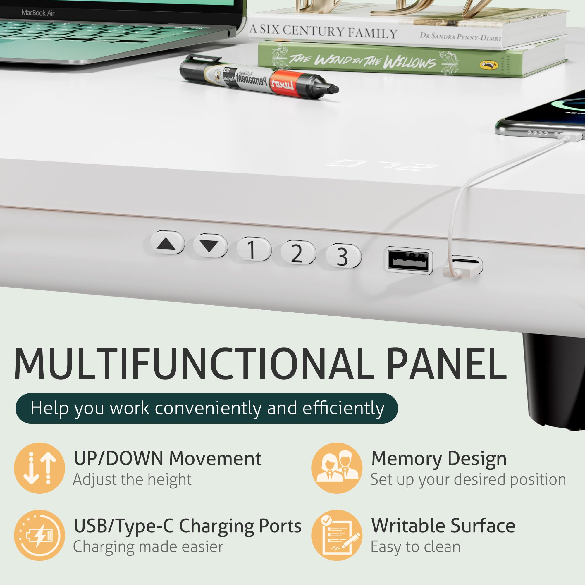 Furmax Adjustable Height Electric Standing Desk with Drawers 48 Inch Sit Stand Desk with One-Piece Thickened Desktop USB — view 6