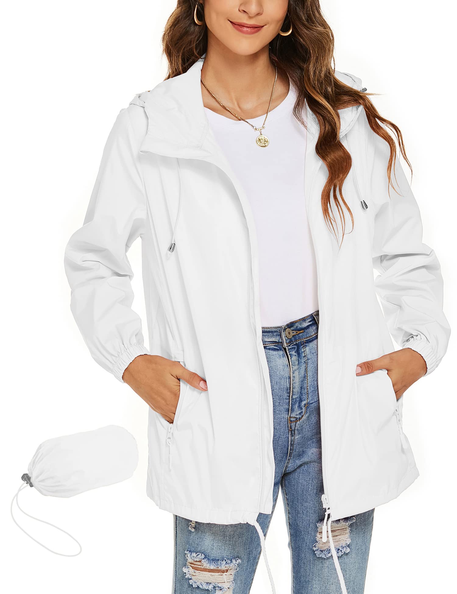 Rapbin Damen Regenjacke Leicht Wasserdicht Regenmantel Windbreaker Dünne Packbar Reisen Fahrrad Regenjacken Windjacke