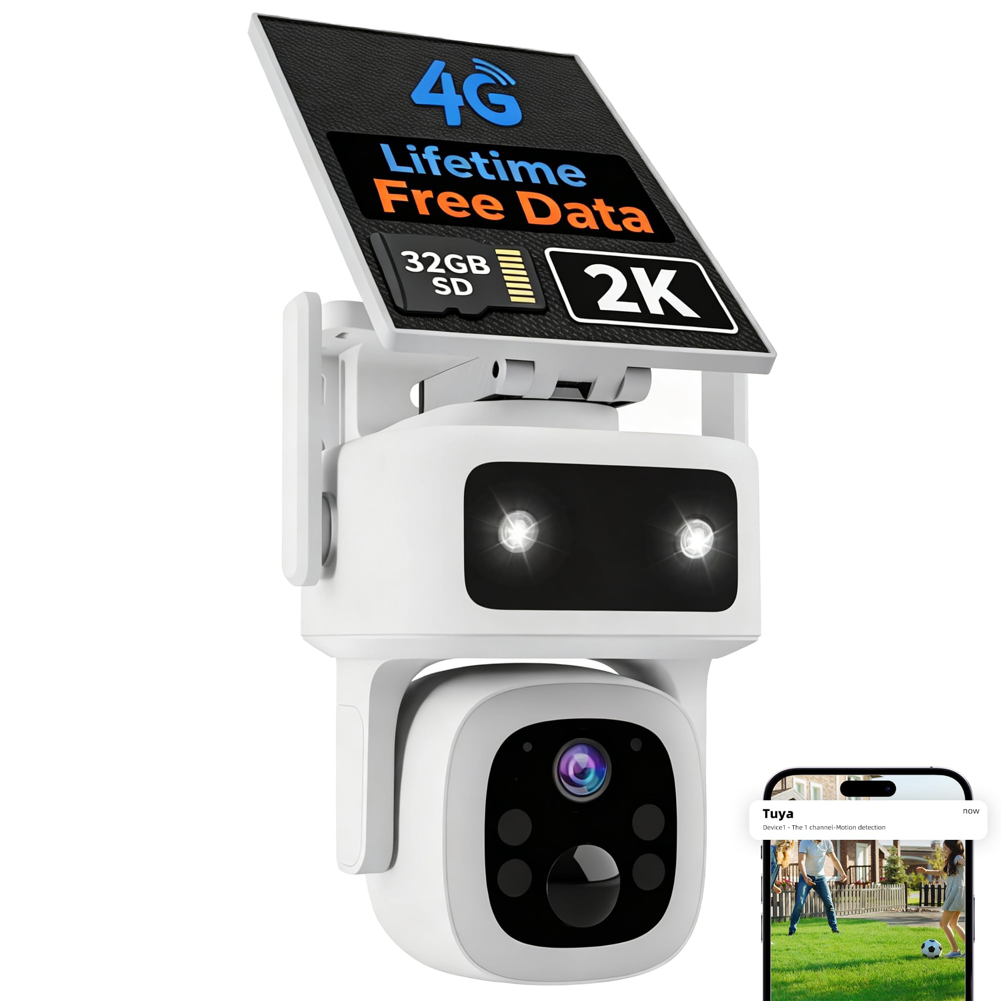 Photo 1 of 4G LTE Solar Cellular Security Camera Outdoor Wireless, Lifetime Free Data & No Monthly Fee, No WiFi Needed, 360° PTZ, 2K Full Color Night Vision, Human Tracking, 2-Way Audio, 32GB SD Card, IP66