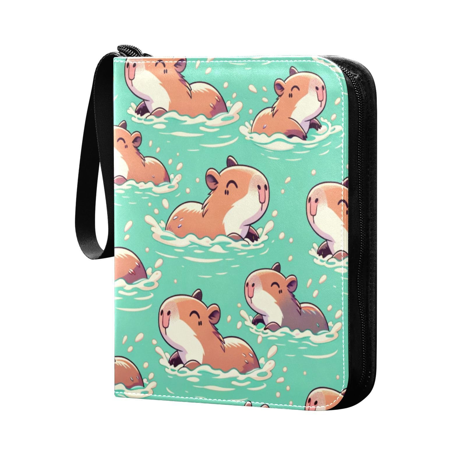 Grckit F349 Swimming Capybaras Card Binder 4-Pocket, 400 Pockets Trading Cards Holder Games Card Albums Storage Organizer Case For Football, Baseball Cards