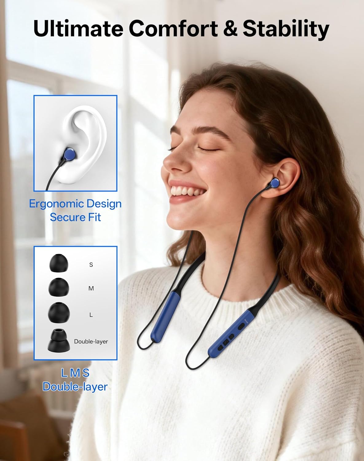 Neckband Bluetooth Headphones, Wireless Bluetooth 6.0 Earbuds with Microphone, Comfortably Light, Deep Bass Earphones 35H Playtime, IPX5 Waterproof, Magnetic Headset for Workout (Navy Blue)