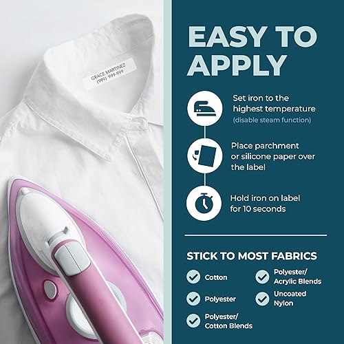 Miniatura 4 de Etiquetas de nombre personalizables para planchar (130 etiquetas), etiquetas de nombre lavables personalizadas para la ropa, etiquetas