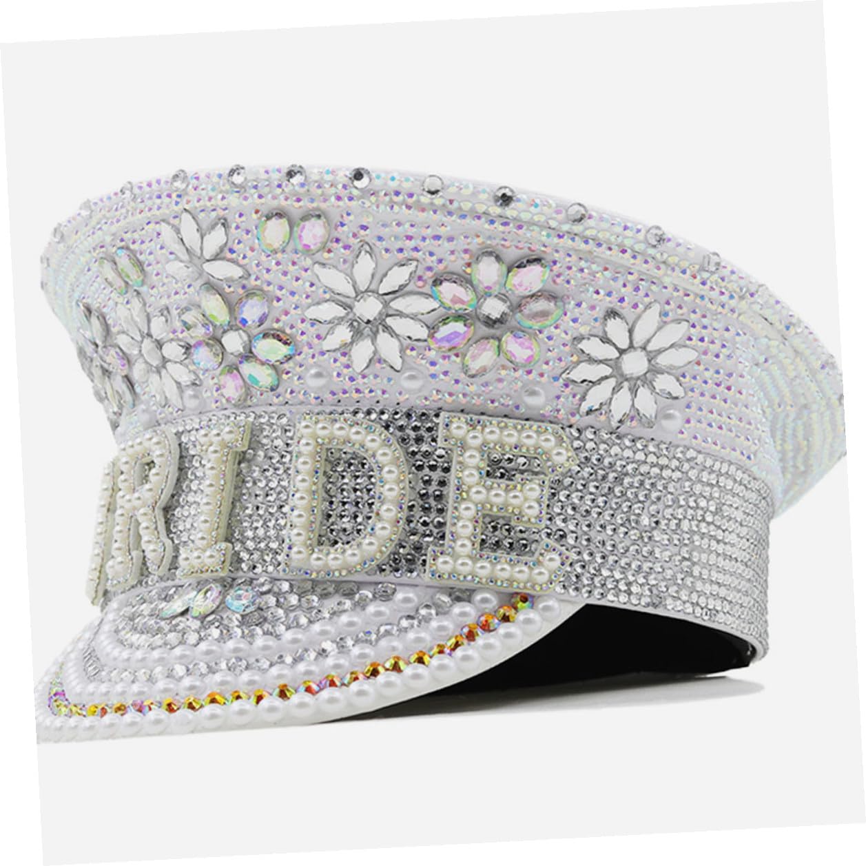 POPETPOP Sombrero de Fiesta Gemas de Imitación para Mujer, Talla Única Ajustable, Accesorio para Despedidas de Soltera y Bodas, Sombrero de Capitán Elegante para Playa y Fotografía