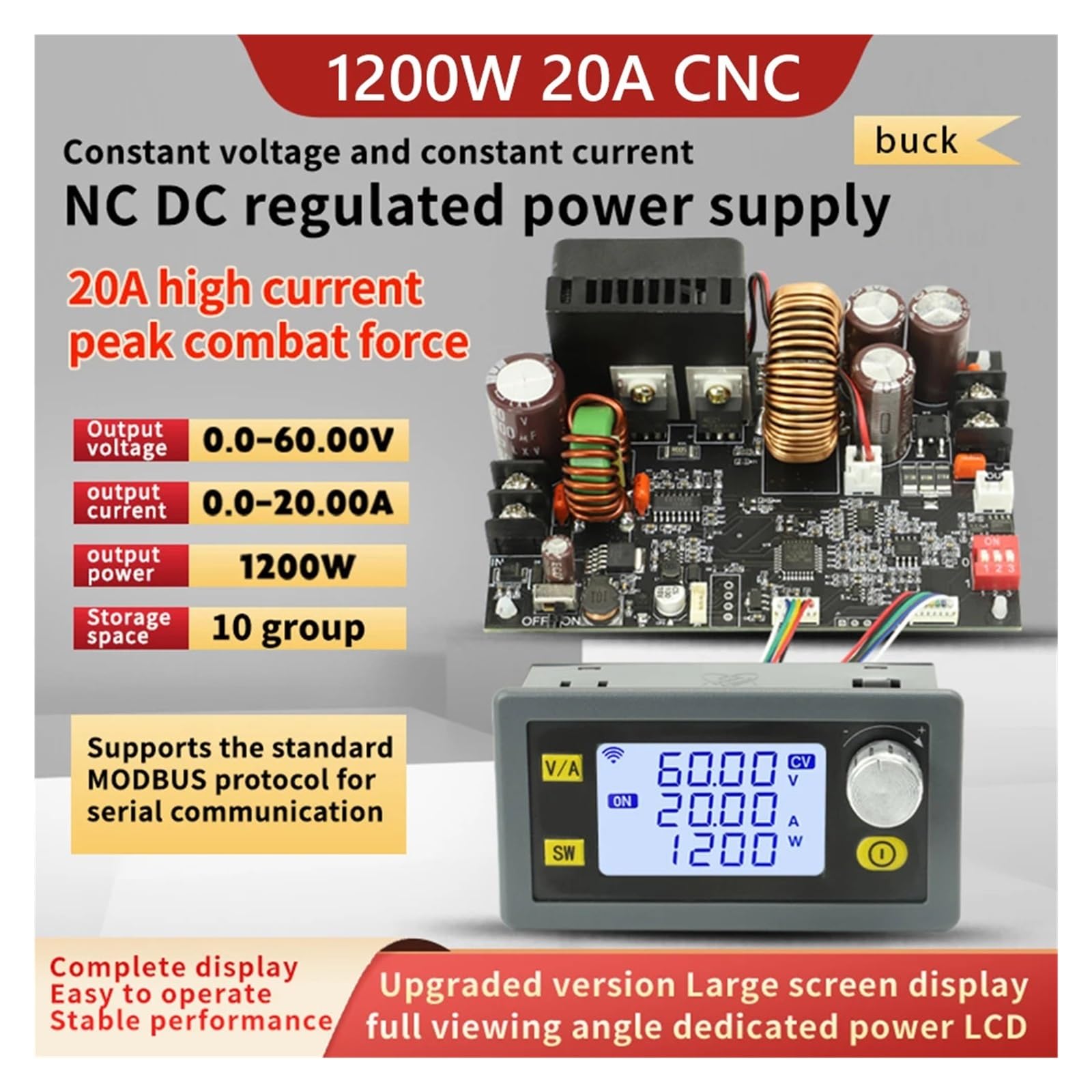 XY6020L 60V 20A 1200W Buck Converter Power Supply Regulator CNC