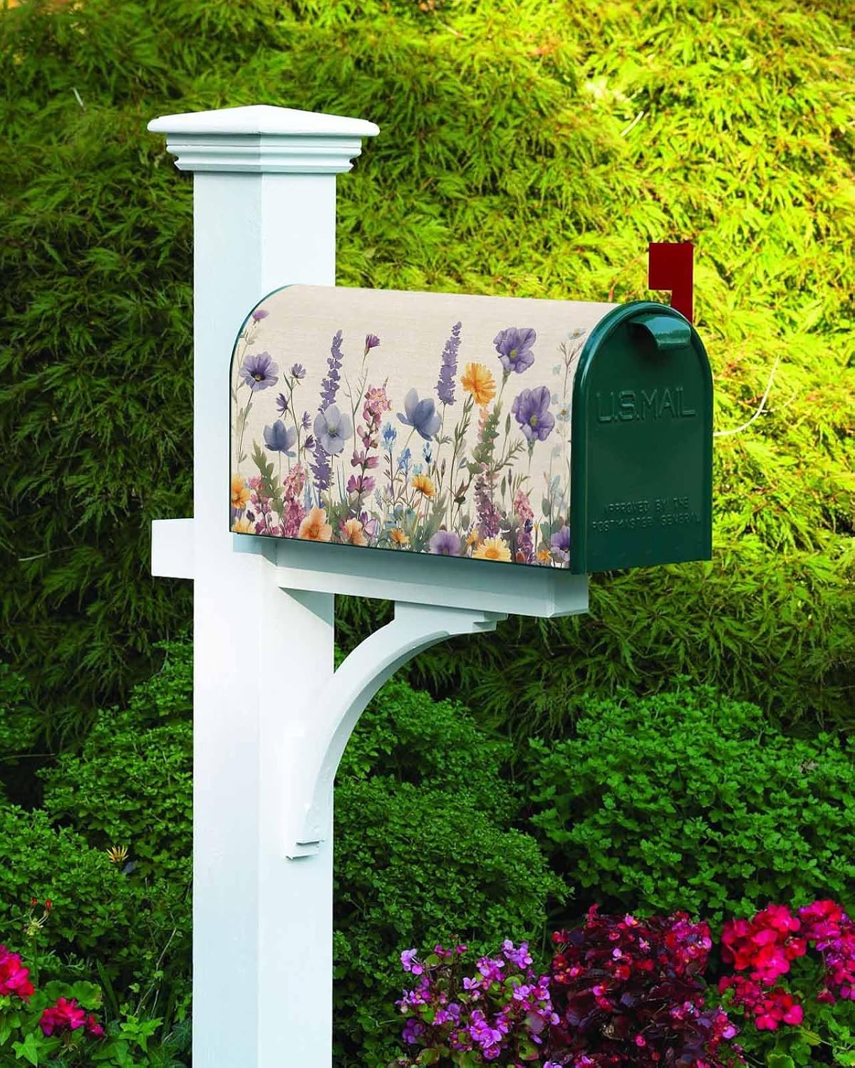 Floral Purple Mailbox Covers Magnetic Standard Size,Decorative Post Letter Numbers Box Wrap Decoration Covers Large Accessories Garden Décor Flowers Plants Watercolor Daisies Lavender Spring Summer