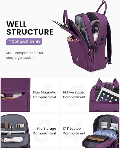 Miniatura 2 de LOVEVOOK Mochila para laptop para mujer, mochila vintage de viaje de negocios con puerto de carga USB, para profesores, médicos, enfermeras, bolsa