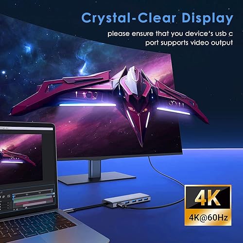 Miniatura 10 de USB C HUB, adaptador USB C 11 en 1 Dongle con 4K HDMI, VGA, tipo C PD, USB3.0, RJ45 Ethernet, lector de tarjetas SDTF, AUX de 0.138 in, estación de