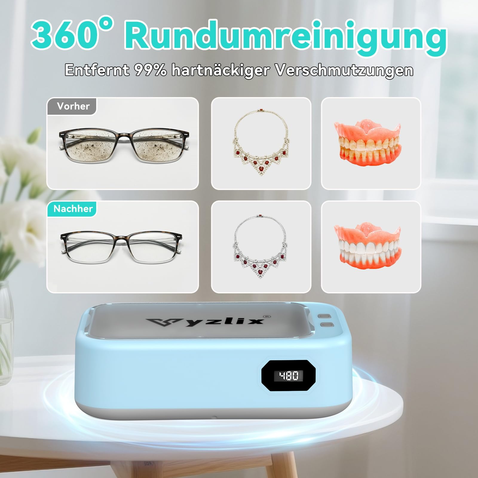 Nettoyeur Ultrasons, Bac a Ultrason 640 ml, 40W 49000HZ Nettoyeur Ultrason, Ultrasonic Cleaner pour Lunettes, Bagues, Pièces de Monnaie, Prothèses Dentaires, Avec Pince et Chiffon de Nettoyage