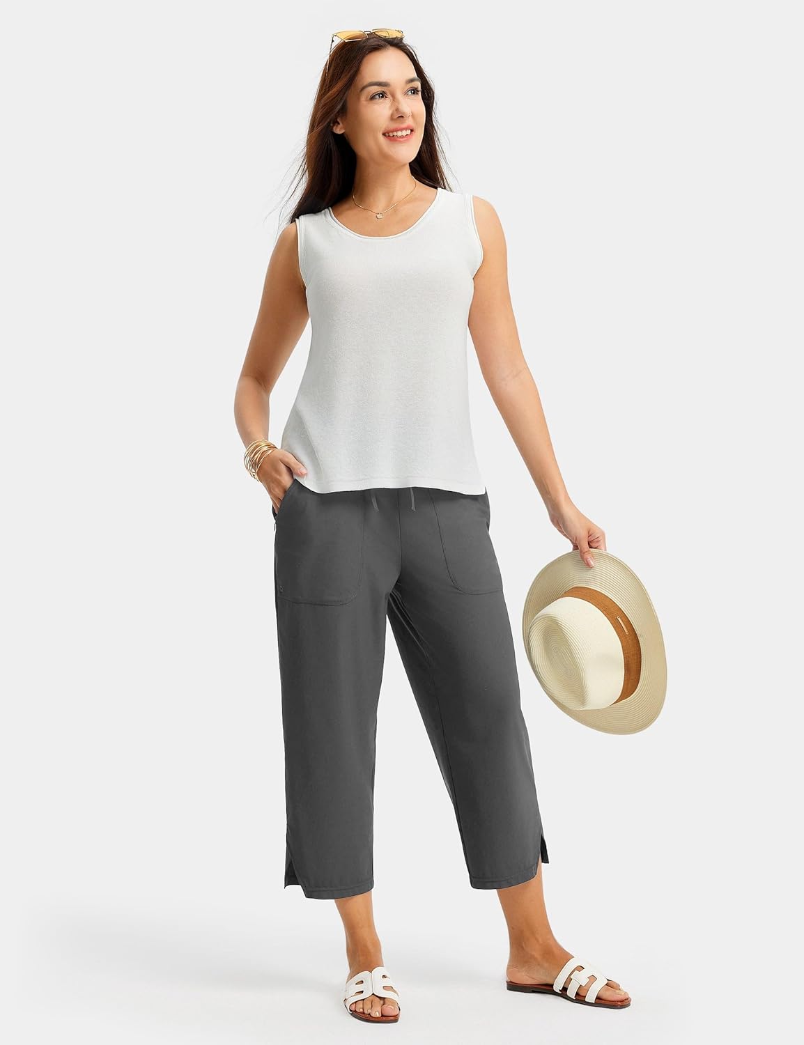 FitsT4 Sports Women's Swim Capris 21" UPF 50+ Beach Pants Quick Dry Modest Swimsuits Bathing Suit Bottoms with Zip Pockets - Image 2