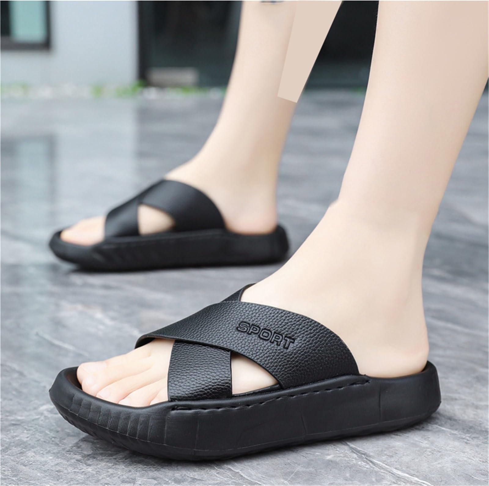 Sandalias De Hombre Con Suela Gruesa Chanclas De Secado Rápido Antideslizante Abiertos Cómodos Para Playa Piscina Y Calle(Black,43)