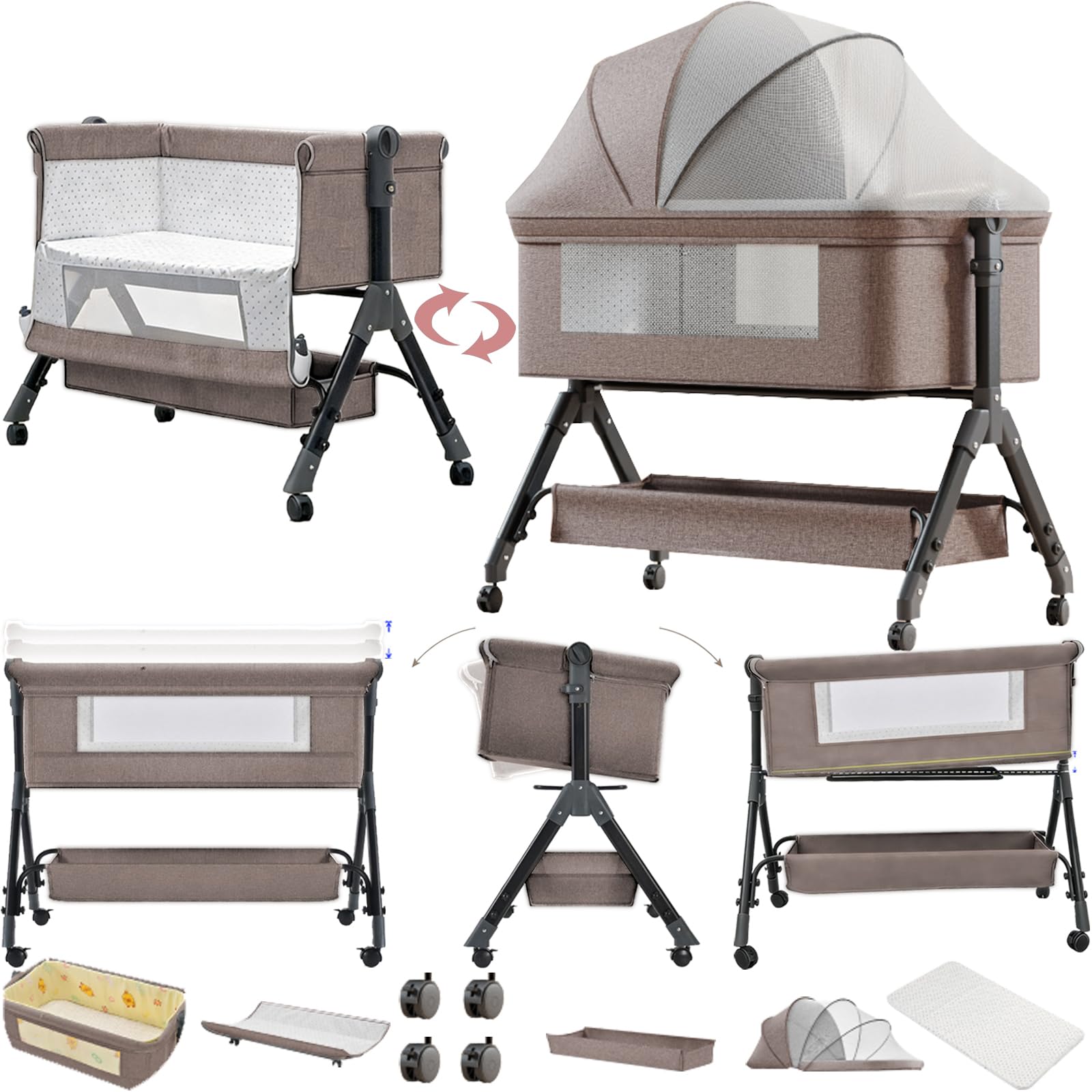 Cuna Colecho Bebe, Minicuna Colecho Bebe Plegable Convertible, Cuna Next to me con Colchon (X3 Khaki)