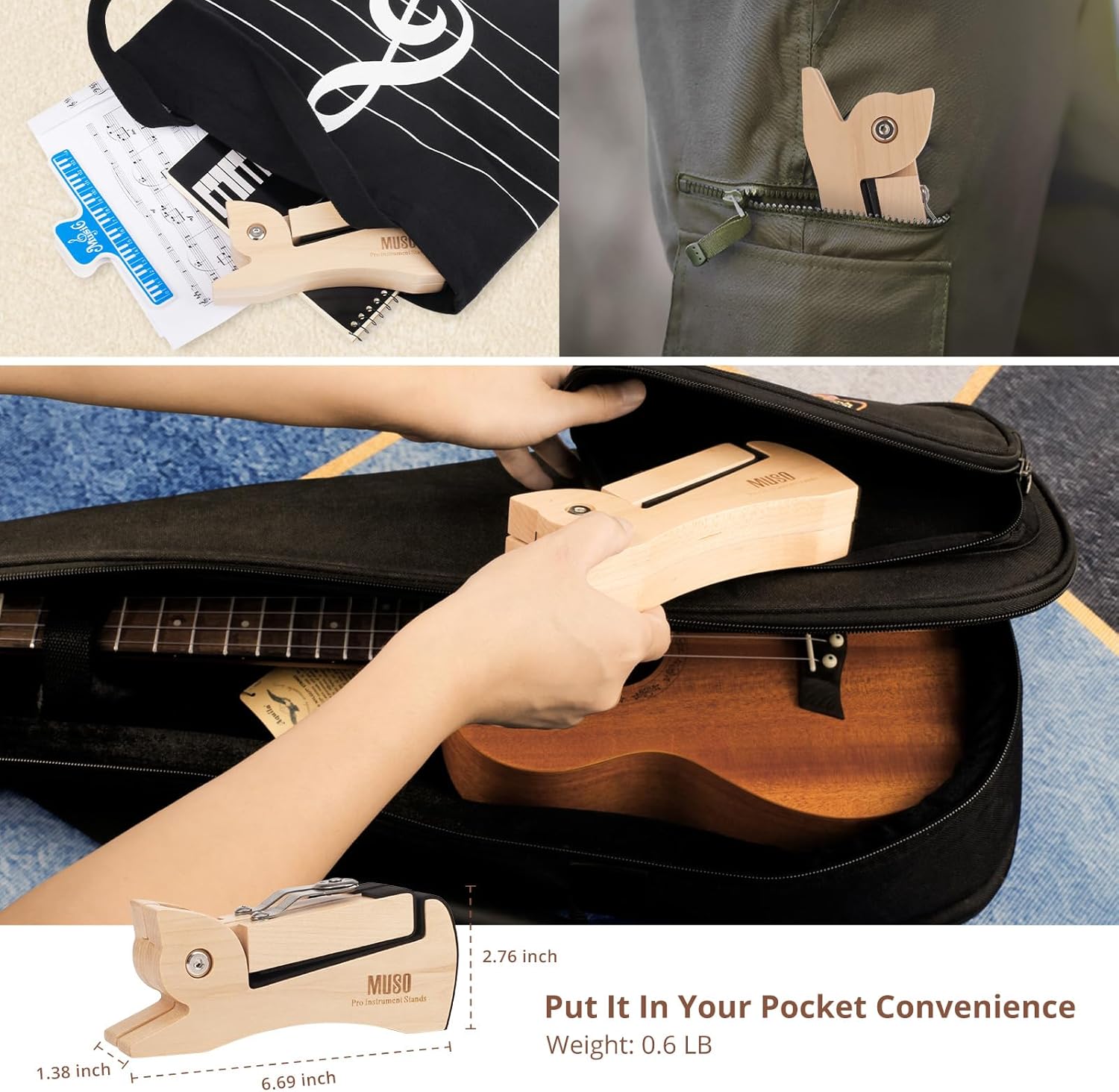 MUSO バイオリンスタンド ウクレレスタンド プレミアム無垢材 軽量でスタイリッシュなホルダー バイオリン、ウクレレ、バンジョー用