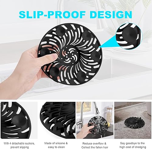 Miniatura 3 de Colador de pelo de drenaje de ducha, colador de pelo de silicona para bañera, tapón de baño, 2 unidades, adecuado para baño, lavandería, bañera,