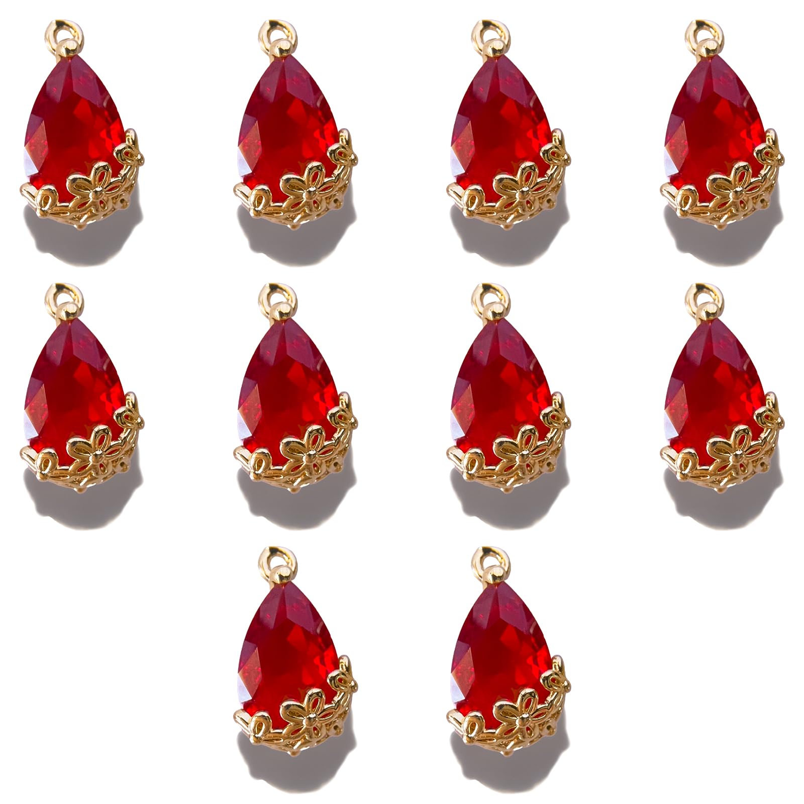 ZeaLian Teardrop Beads Zirconia Glass Crystal Waterdrop Charms Gold Plated Brass for Jewelry Making Bracelet Necklace Earring Pendant Craft Supplies