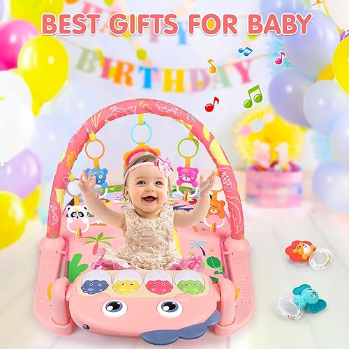 Miniatura 6 de UMIKU Tapete de juego para bebé, centro de actividades para bebés recién nacidos, piano, gimnasio, música y regalos para bebés ligeros, para niños y