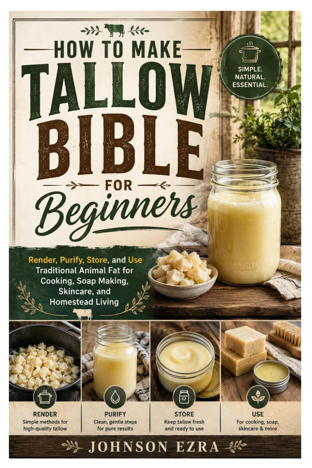 How to Make Tallow Bible For Beginners: Render, Purify, Store, and Use Traditional Animal Fat for Cooking, Soap Making, Skincare, and Homestead Living
