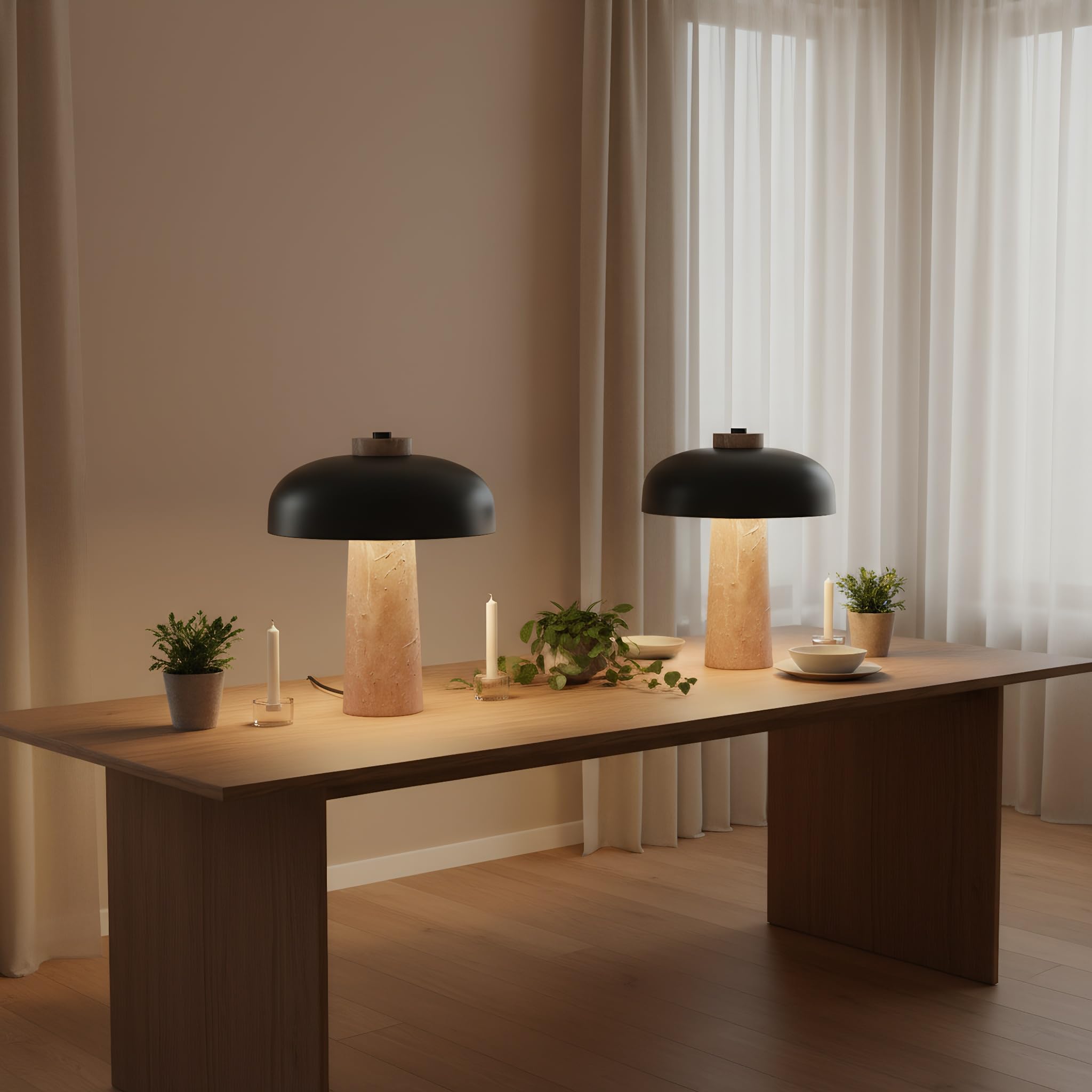 B·LED Barcelona Tischlampe aus Naturstein mit Marmorsockel, modernes minimalistisches Design, warmes LED-Stimmungslicht, Aluminium-Schirm in Weiß oder Schwarz, ideal für Wohnzimmer, Nachttisch