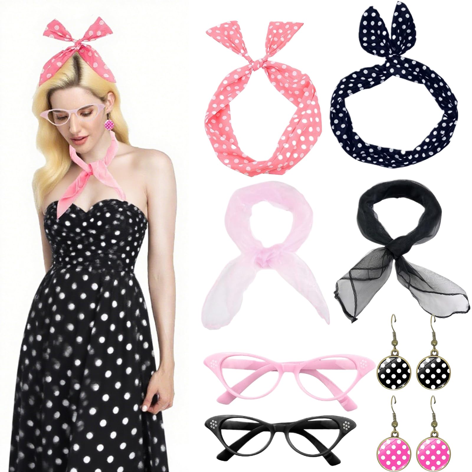 LIUQOBN 8 Pcs 50s Costume Accessories, Fancy Dress