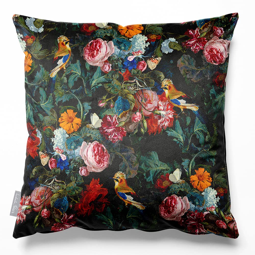 Izabela Peters Charcoal Eco-Friendly Velvet Cushions, 45 Cm, Birds In Paradise - Chair & Sofa Seat Cushions