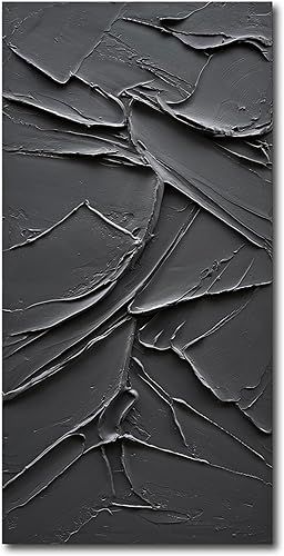 Miniatura 1 de NANKAI Arte pintado a mano en lienzo negro para la pared, 48 x 24 pulgadas, pintura al óleo moderna abstracta moderna contemporánea, arte de pared