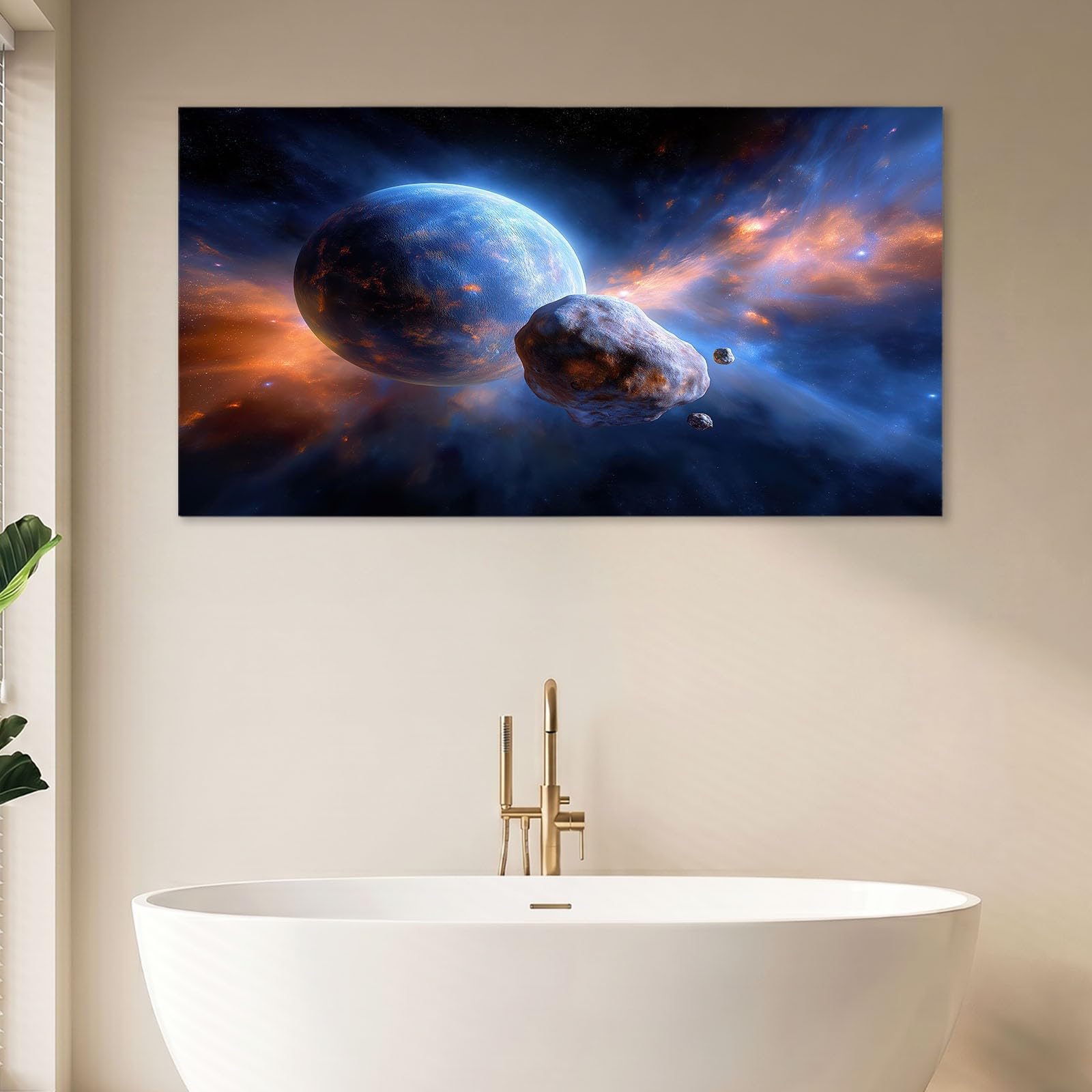 Obraz ścienny kosmos wszechświat obraz na płótnie - płótno ścienne 120 x 80 cm, druk na płótnie z gwiaździstym niebem, meteoryt, gwiezdna mgławica, oprawiona sztuka ścienna do salonu i sypialni