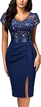 Miusol Women's Classy V-Neck Glitter Sequin Lace Cap Sleeve Cocktail Party Dress - Buy now